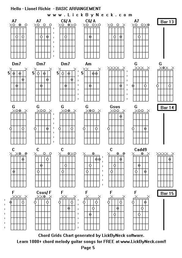 Chord Grids Chart of chord melody fingerstyle guitar song-Hello - Lionel Richie  - BASIC ARRANGEMENT,generated by LickByNeck software.